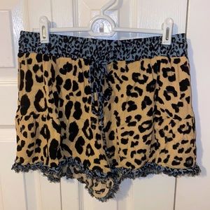 Boutique Cheetah Print Flowy Shorts with Blue Cheetah Elastic Band and Fringe
